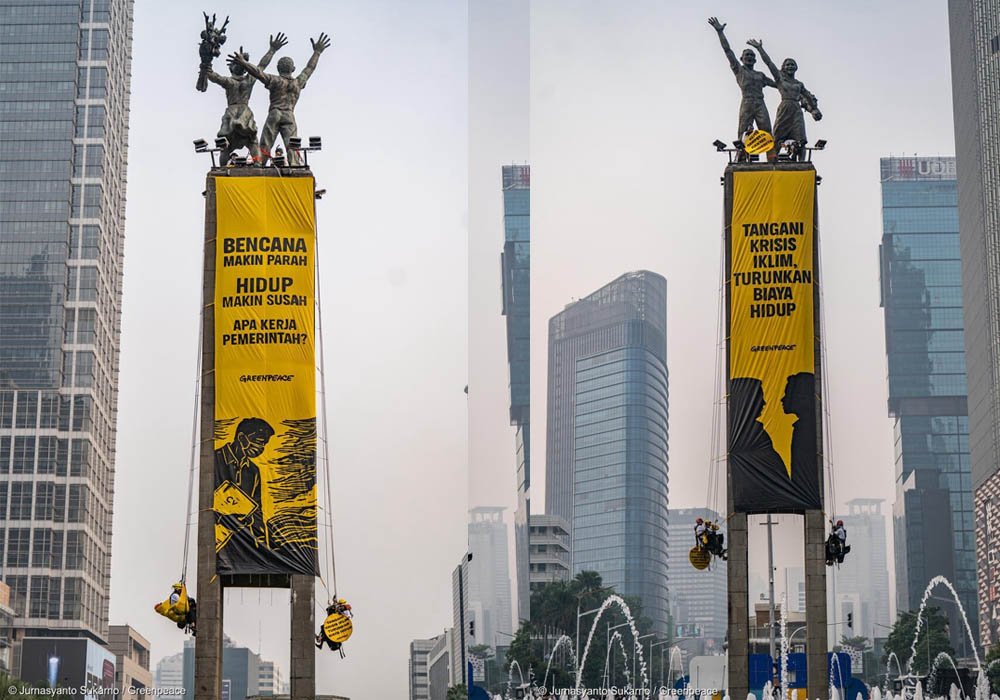 Greenpeace Soroti Krisis Iklim dan Biaya Hidup dalam Aksi Dua Tahun Prabowo-Gibran